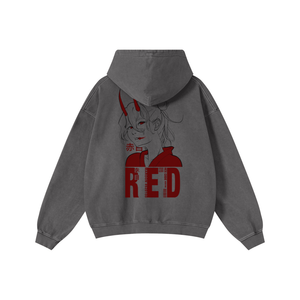 480GSM Men’s Heavyweight Pigment-Wash Hoodie Dark Grey