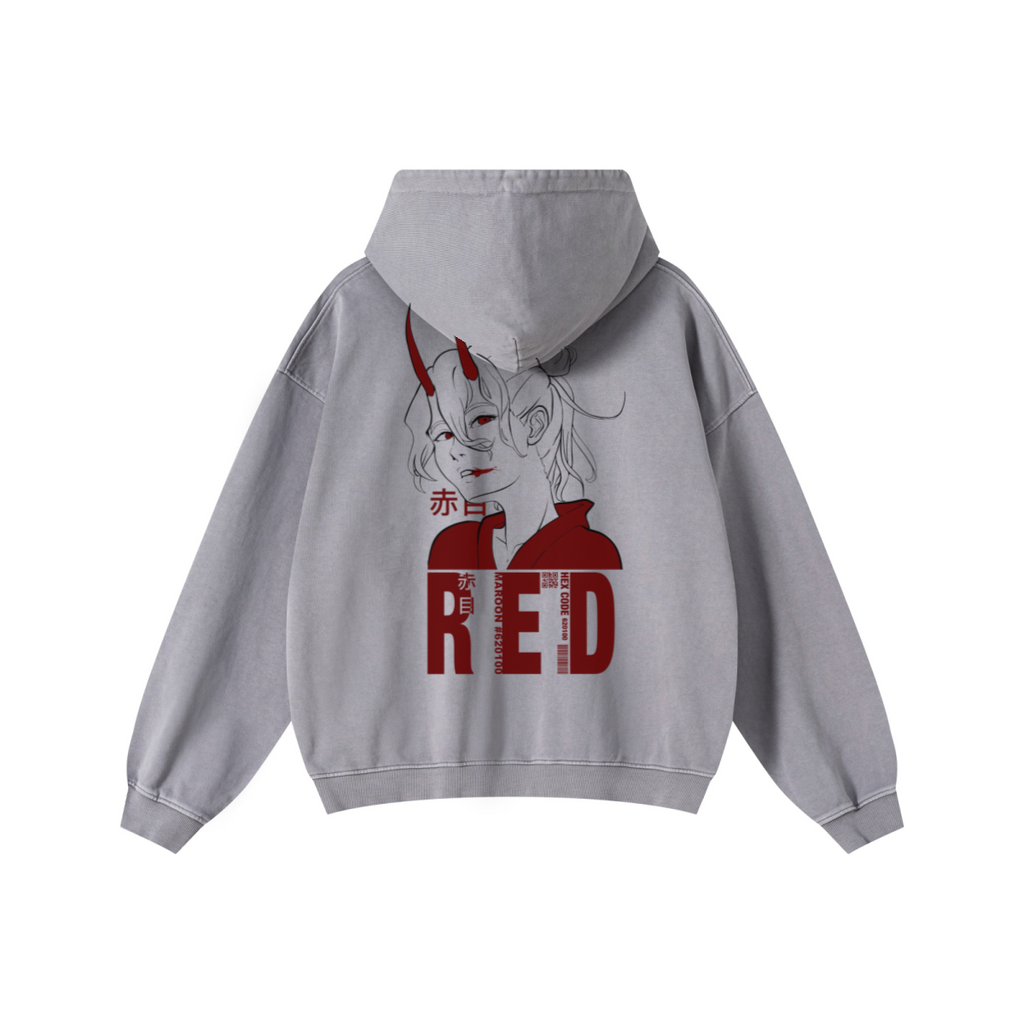 480GSM Men’s Heavyweight Pigment-Wash Hoodie Medium Grey