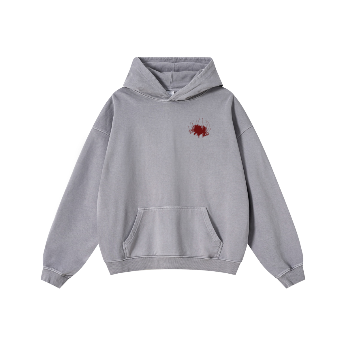 480GSM Men’s Heavyweight Pigment-Wash Hoodie Medium Grey