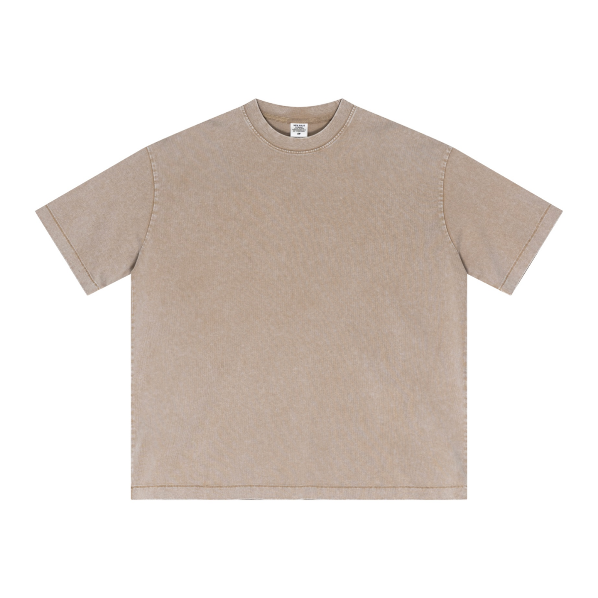 285GSM Unisex Distressed Snow-Wash Batik Plain Fabric T-shirt khaki