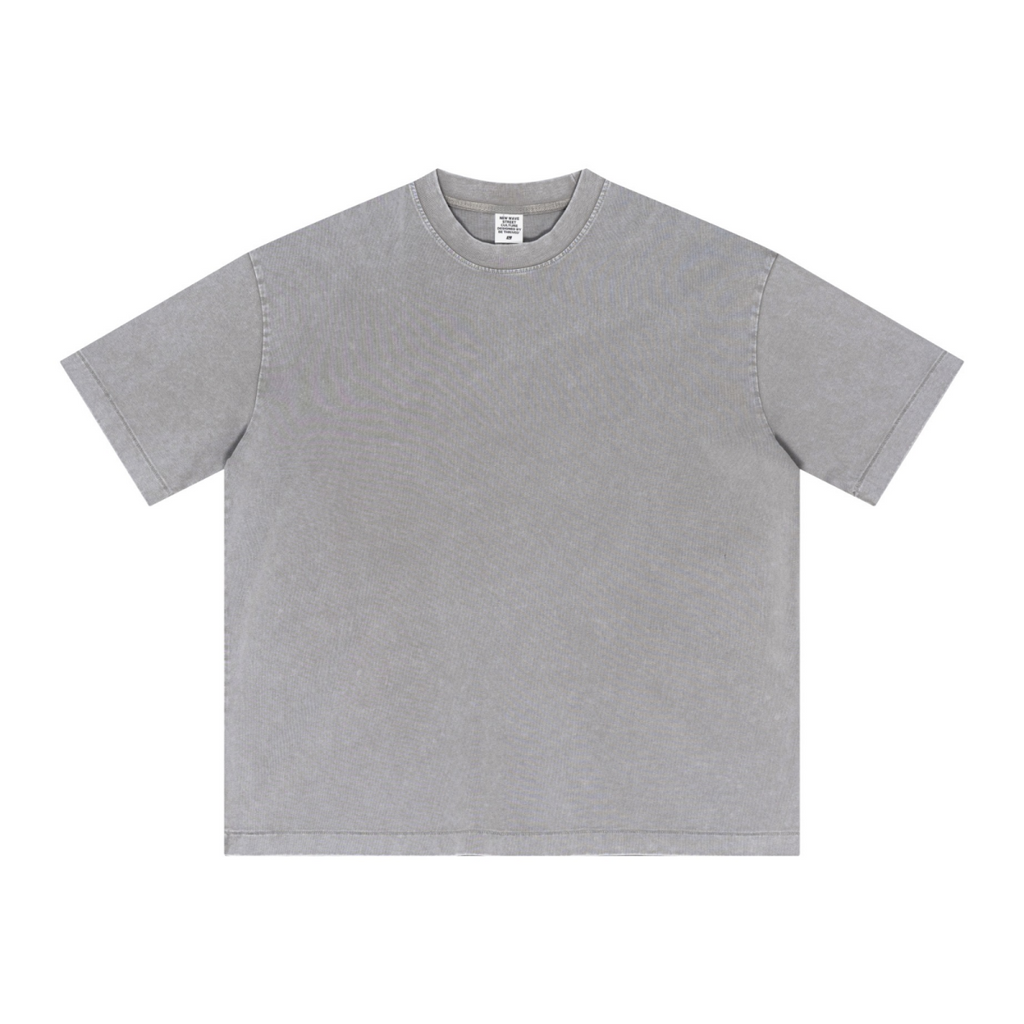 285GSM Unisex Distressed Snow-Wash Batik Plain Fabric T-shirt Light grey
