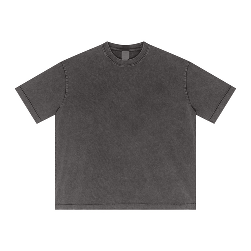 285GSM Unisex Distressed Snow-Wash Batik Plain Fabric T-shirt Dark gray