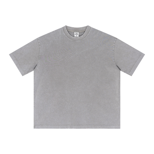 285GSM Unisex Distressed Snow-Wash Batik Plain Fabric T-shirt Light grey