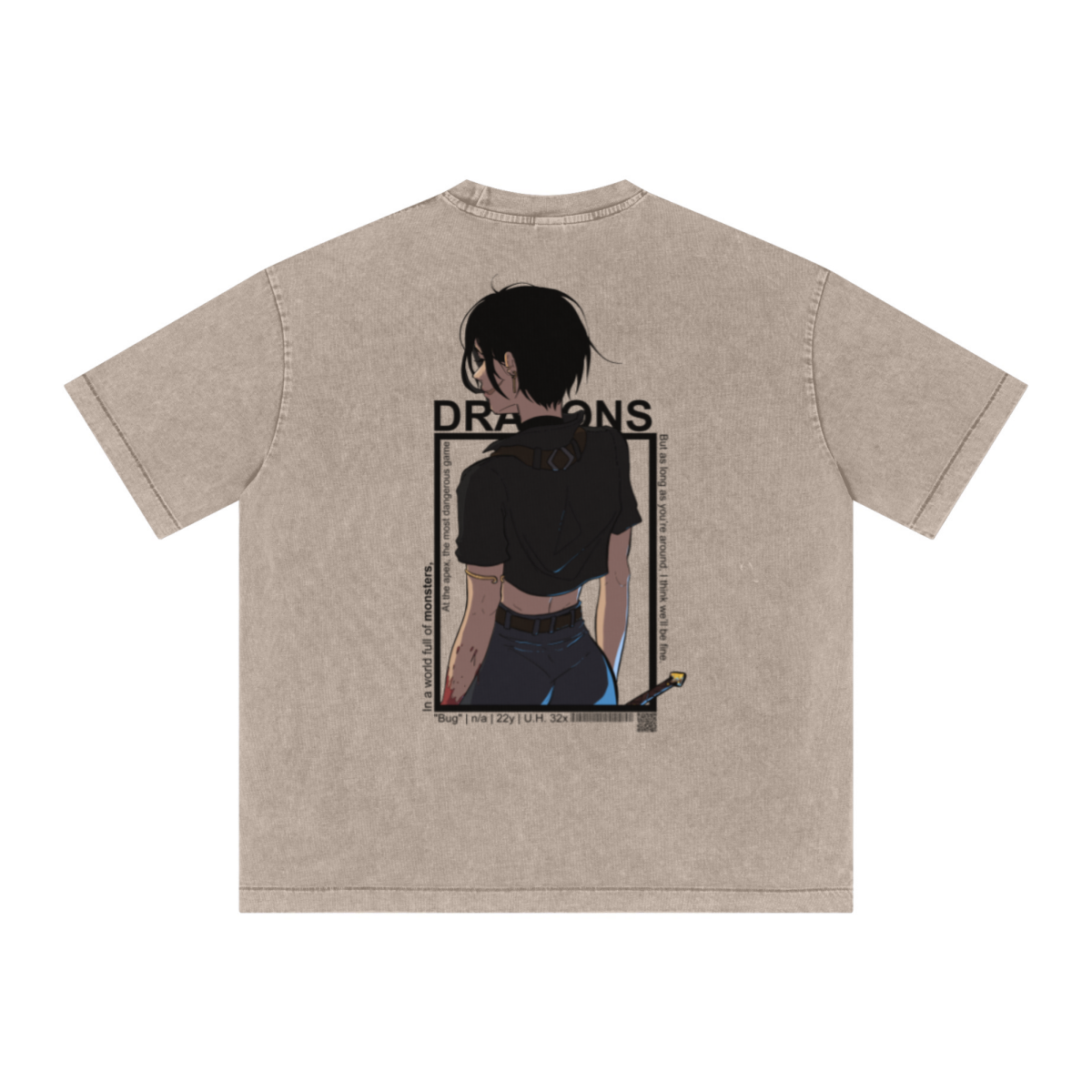 285GSM Unisex Distressed Snow-Wash Batik Plain Fabric T-shirt khaki