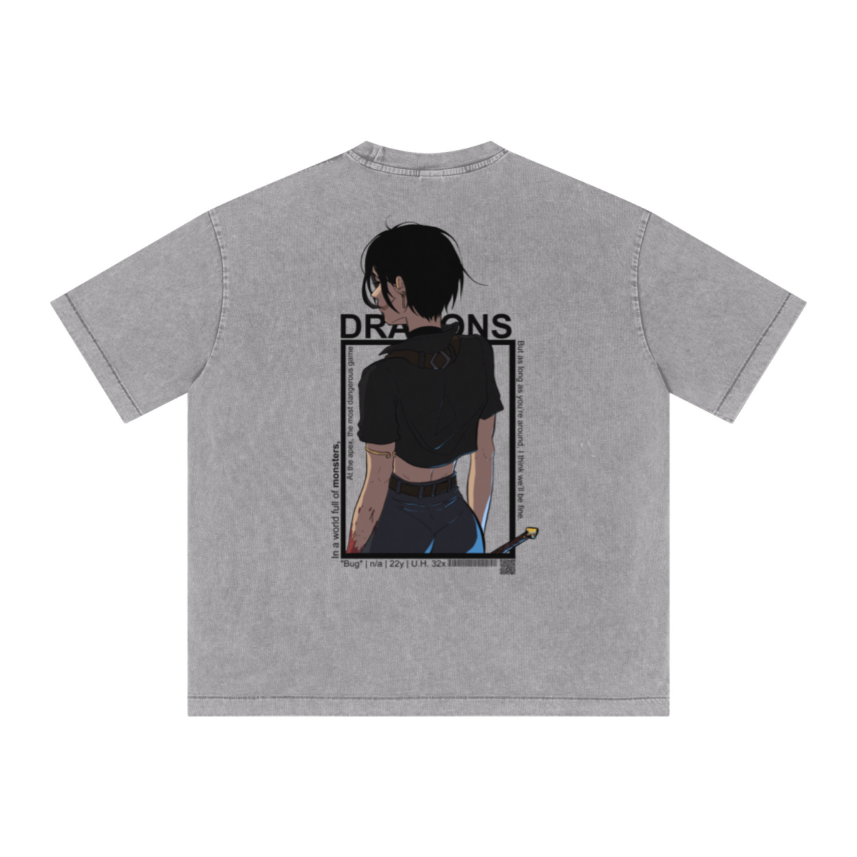285GSM Unisex Distressed Snow-Wash Batik Plain Fabric T-shirt Light grey