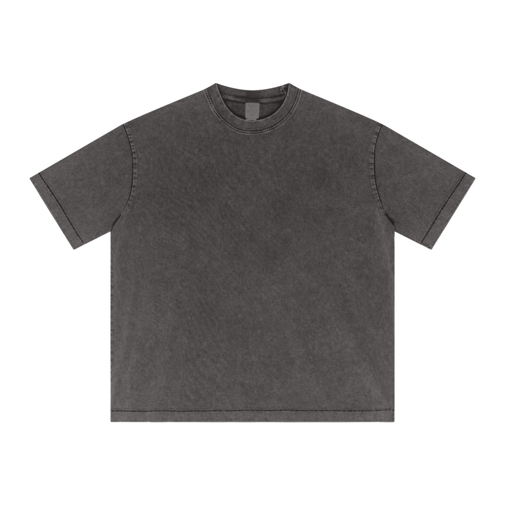 285GSM Unisex Distressed Snow-Wash Batik Plain Fabric T-shirt Dark gray