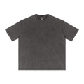 285GSM Unisex Distressed Snow-Wash Batik Plain Fabric T-shirt Dark gray