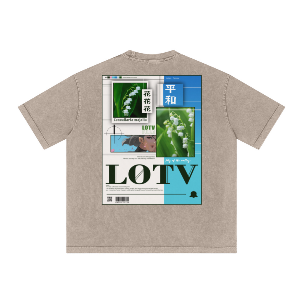 285GSM Unisex Distressed Snow-Wash Batik Plain Fabric T-shirt khaki