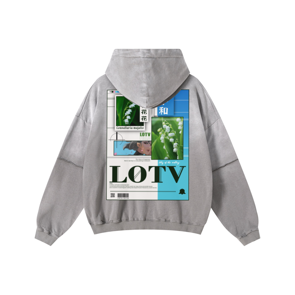 370GSM Unisex Monkey Wash Faux-Two-Piece PP-Sprayed  French Terry Hoodie Vintage Medium Grey