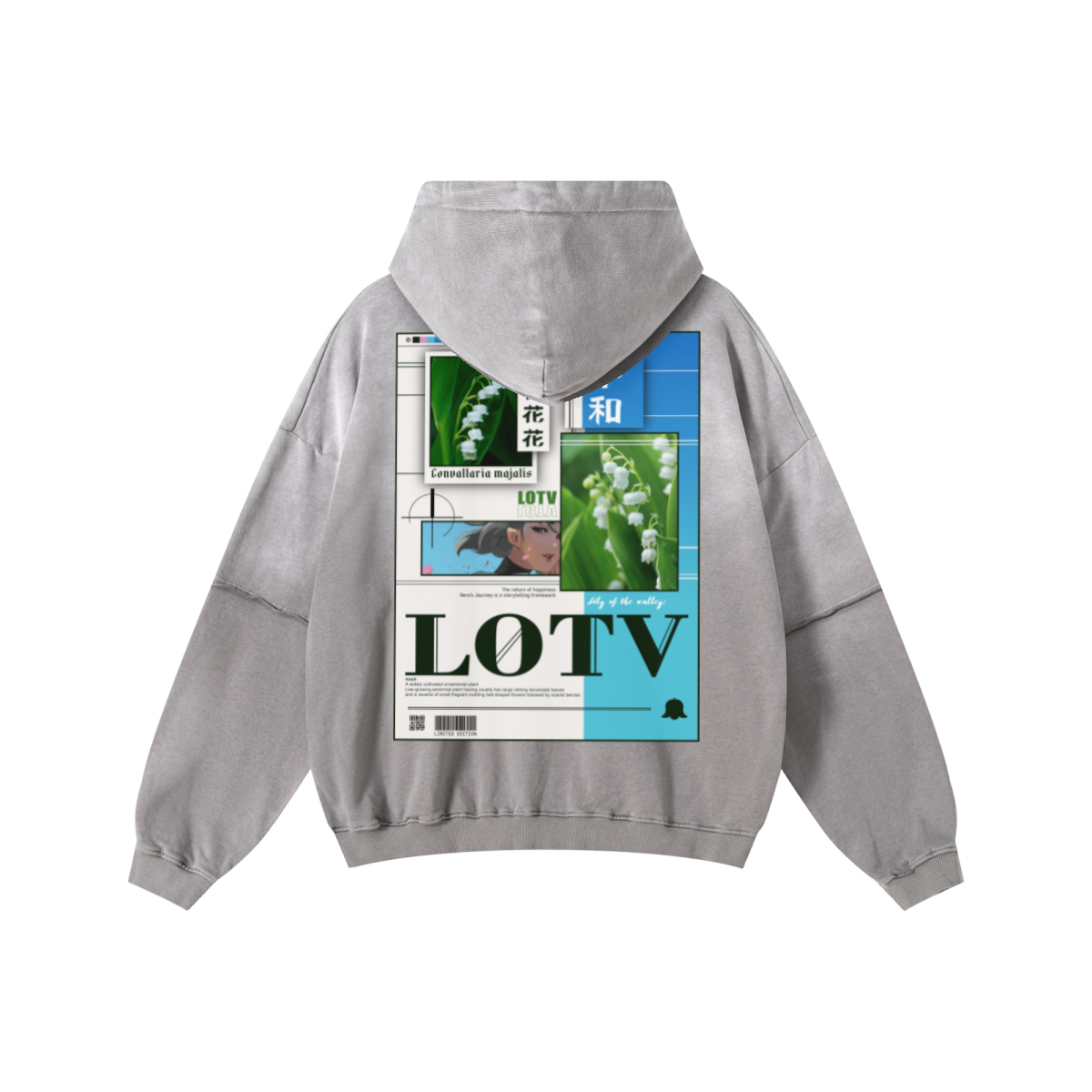 370GSM Unisex Monkey Wash Faux-Two-Piece PP-Sprayed  French Terry Hoodie Vintage Medium Grey