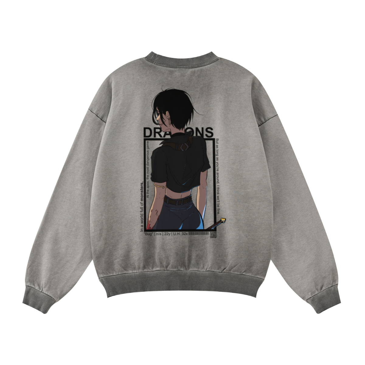 380GSM Unisex Fall&Winter Inside-Out Fried-Color Crew Neck Sweatshirt Dark Grey