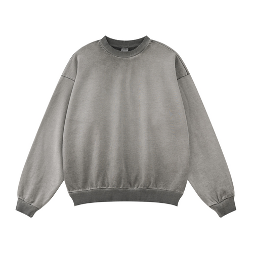 380GSM Unisex Fall&Winter Inside-Out Fried-Color Crew Neck Sweatshirt Dark Grey